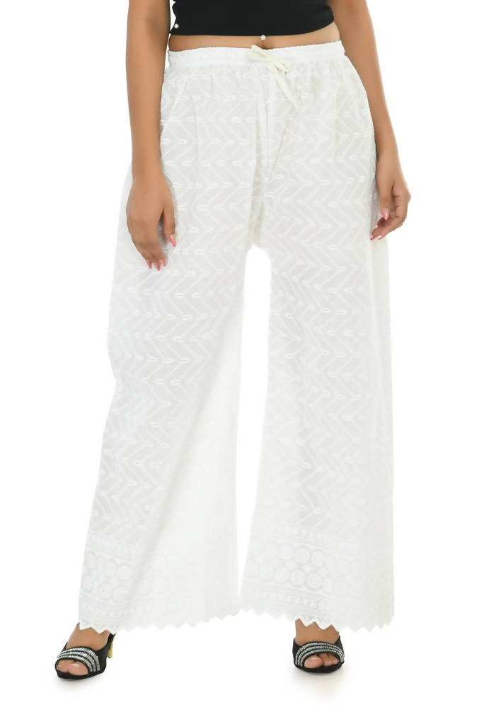 Women's White Cotton Chikankari Palazzo Pants