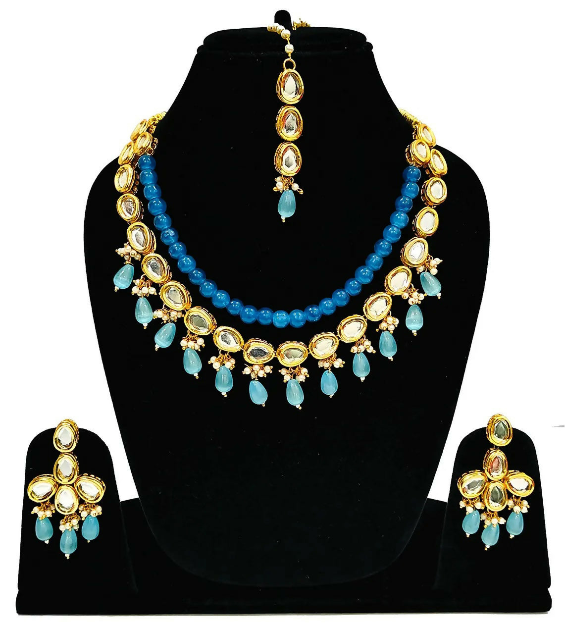 Traditional gold-plated Kundan jewelry set with stone detailing