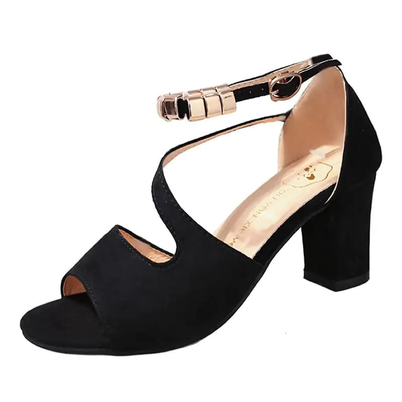 Women's Suede Mid-Heel Sandals with Buckle Strap Fish Mouth Design - Image 17
