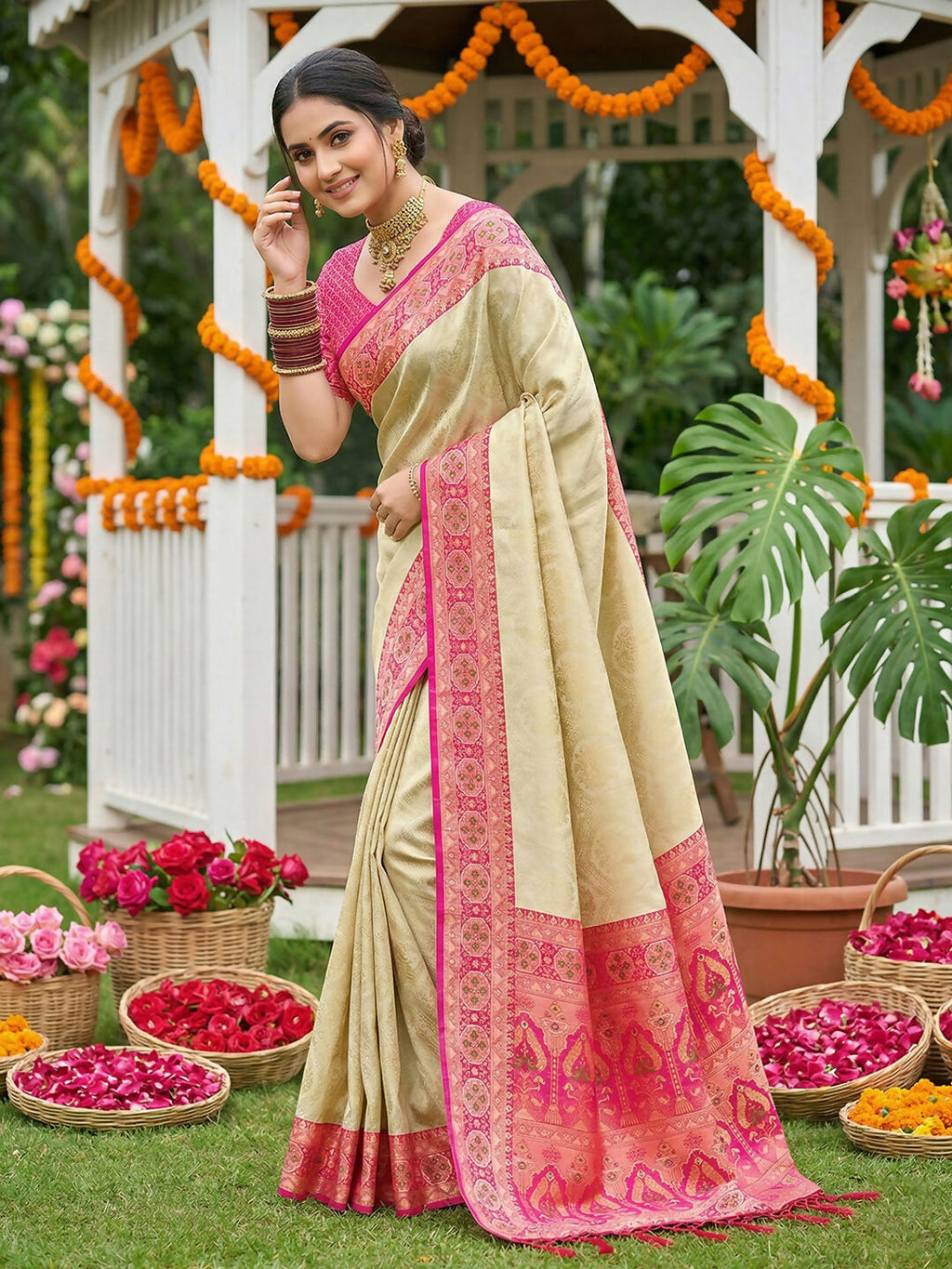 Elegant Pink Soft Silk Saree with Matching Blouse
