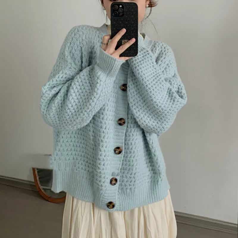 Women's Loose Single-Breasted Knit Cardigan Sweater Coat - Image 3
