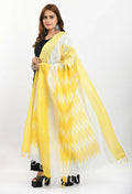 Sunny yellow handloom cotton Ikkat dupatta featuring traditional patterns