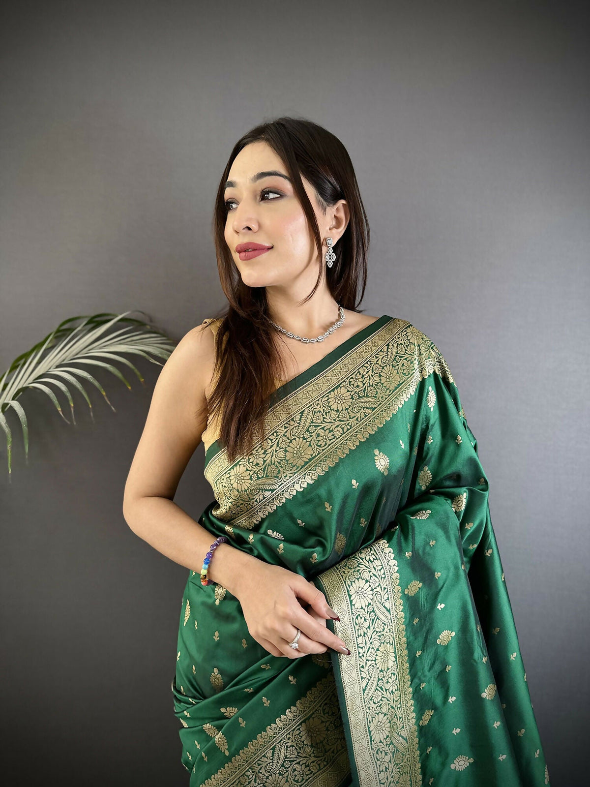 Green Banarasi Silk Saree with Zari Weaving Motif