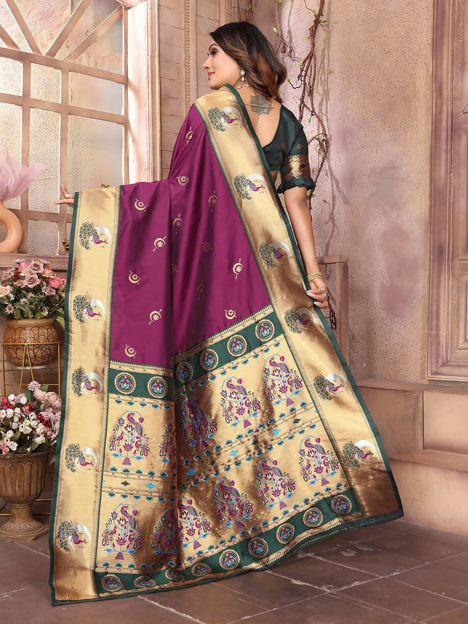 Maroon Paithani Woven Soft Silk Saree with Matching Blouse