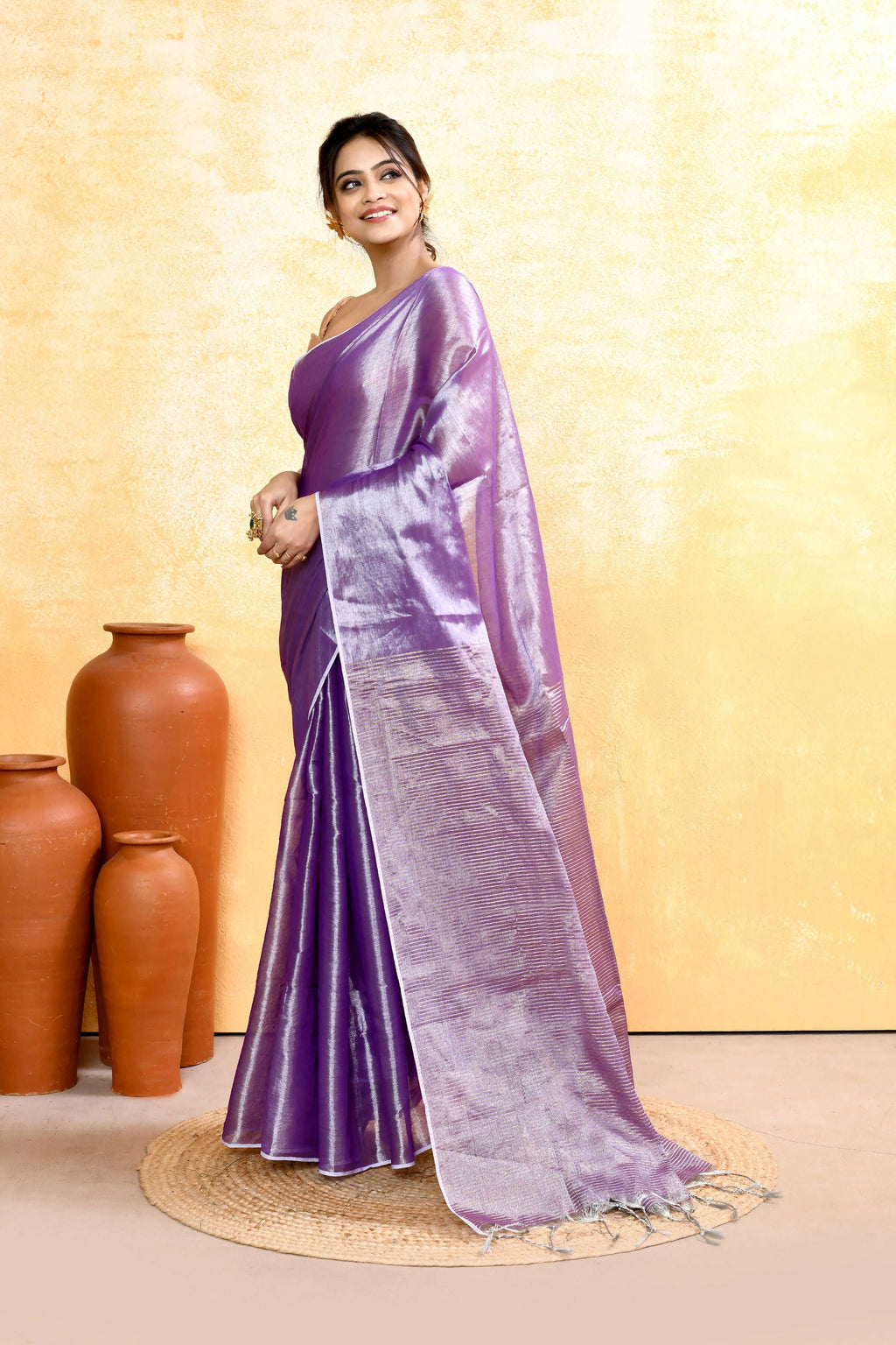 Lavender Dual Tone Organic Tissue Saree with Blouse Piece