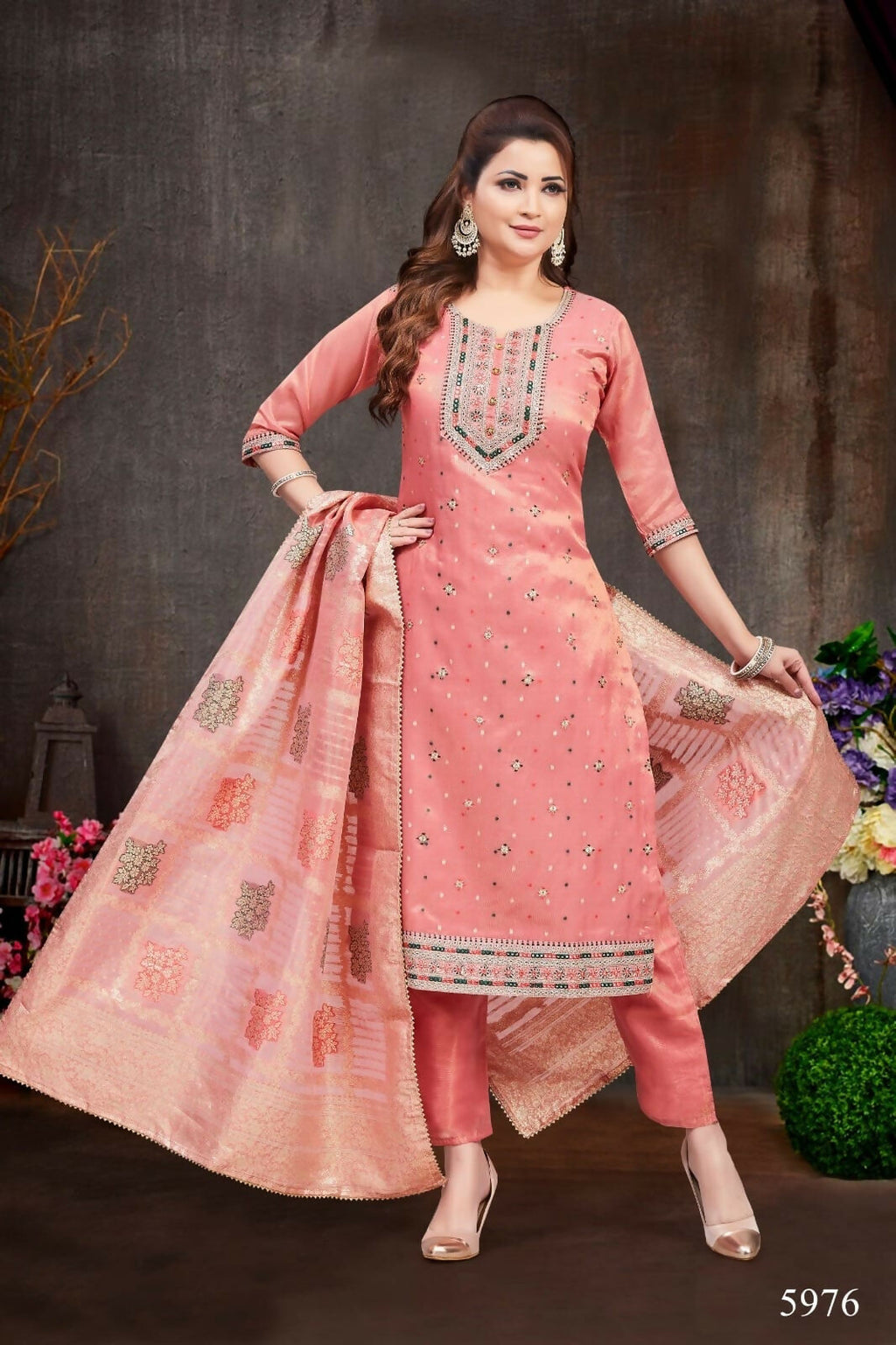 Shimmer Peach Kurta Set with Dupatta – Festive Ethnic Ensemble