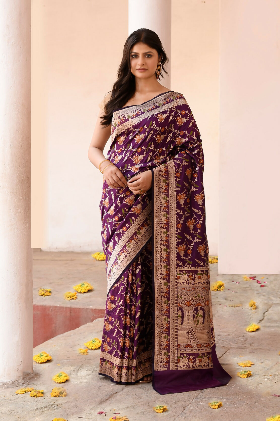 Exquisite Pure Katan handloom Banarasi silk saree with premium weave details.