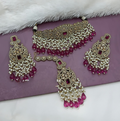 Ruby-toned alloy choker necklace set, elegant design for festive occasions