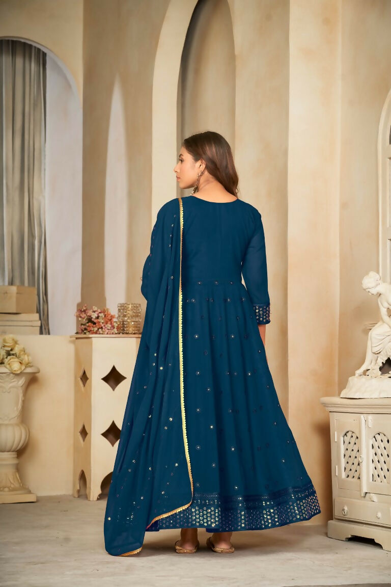 Women's Rama Georgette Embroidered Anarkali Kurta Set