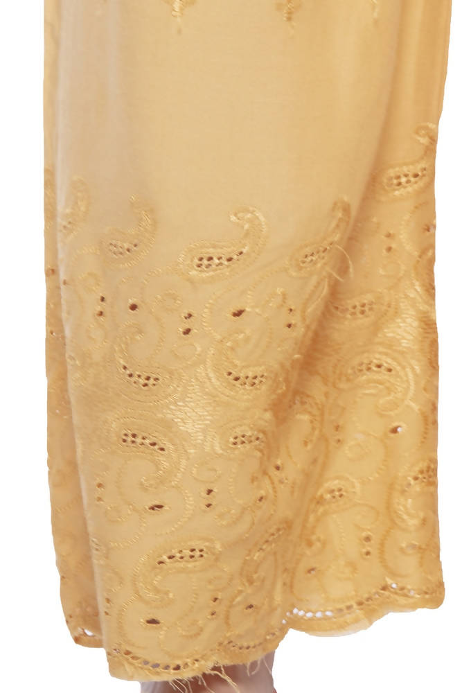 Dark Golden Chikan Embroidery Rayon Cotton Palazzo Pants