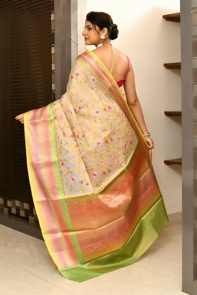 Joban Fashion Multicolor Saree Tissue Rainbow Digital And Embroidery