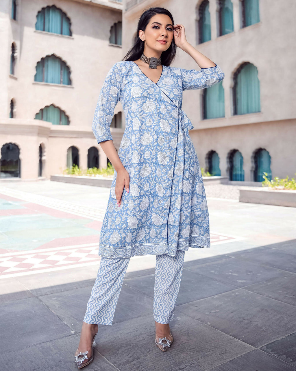 Women's Sky Blue Pure Muslin Digital Printed Kurta Pant Set