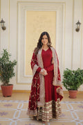 Maroon Faux Blooming Anarkali Dress with sequins and zari embroidery and matching dupatta