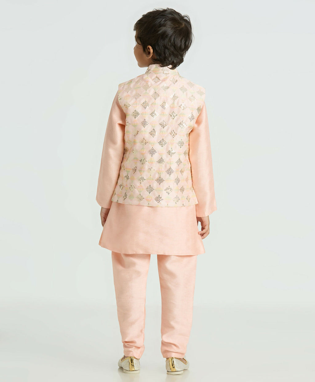 Boys' Traditional Peach Kurta Pyjama Set with Nehru Jacket