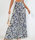 Women High Waist Wide Leg Tropical Print Chiffon Summer Pants - Image 4