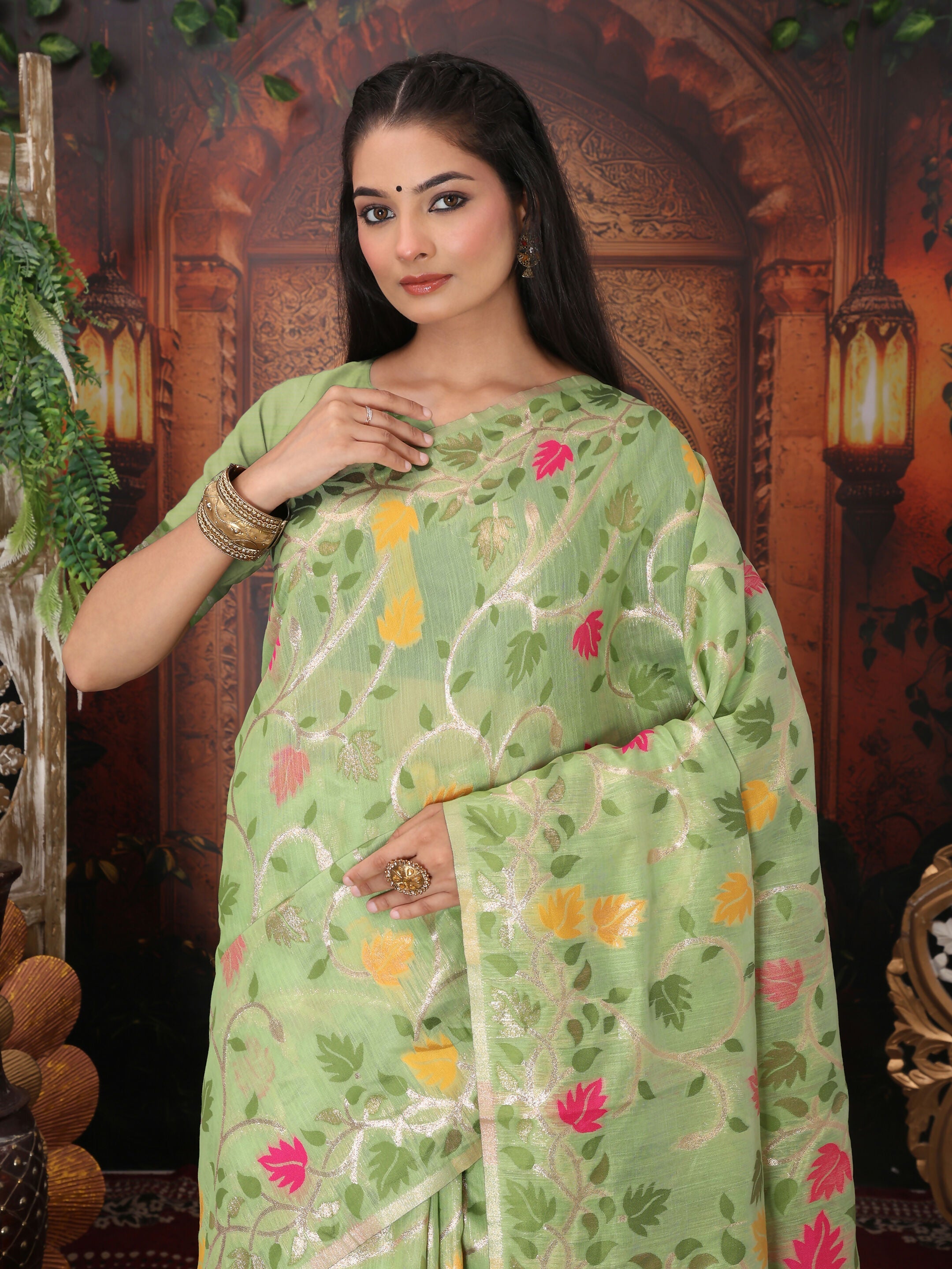 Shree Shyam Fashion Linen Cotton Green Saree
