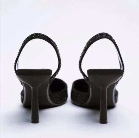 Women's Pointed Toe Slingback High Heels Rhinestone Stiletto - Image 15