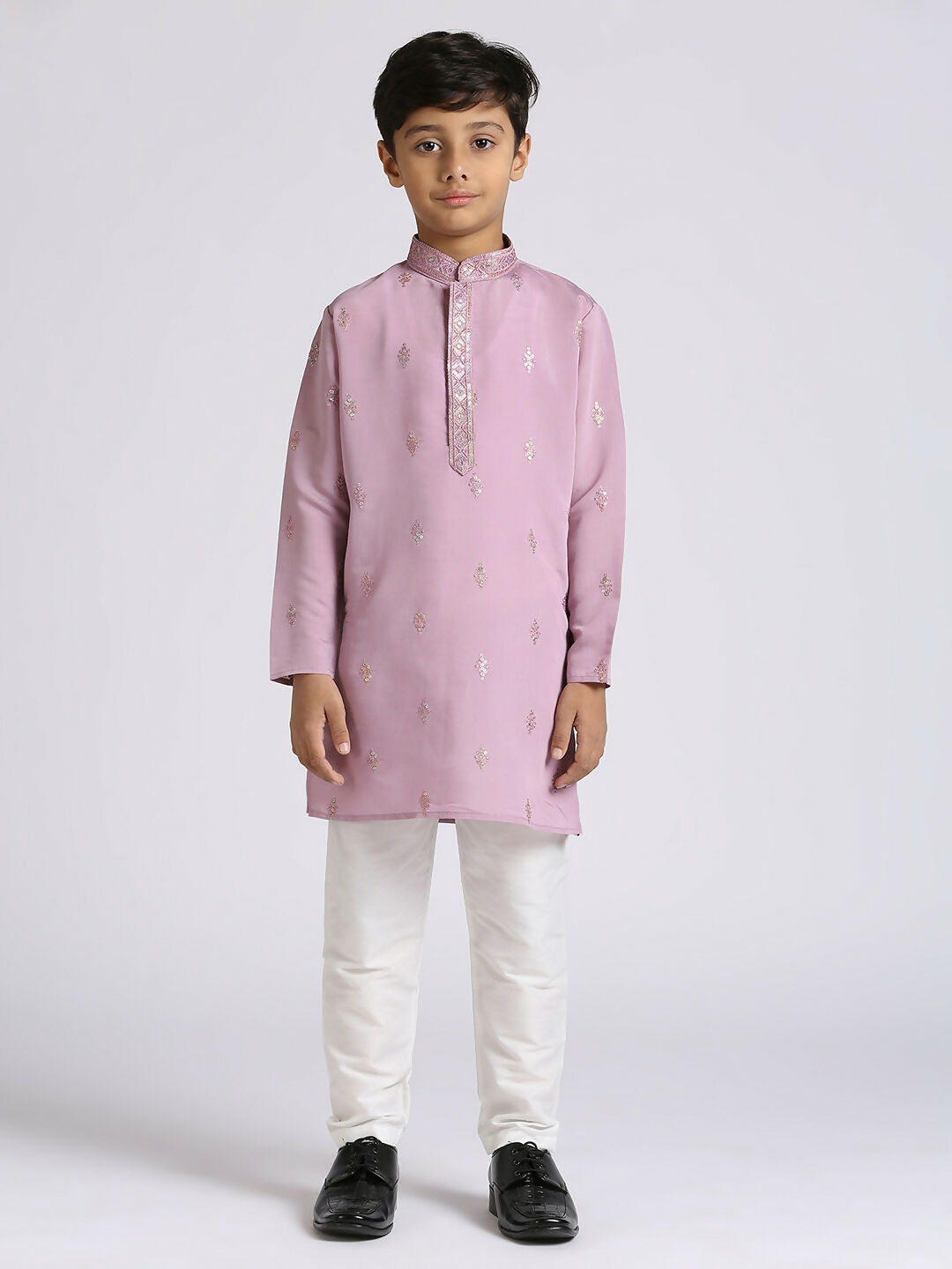 Kids Purple Traditional Ethnic Kurta and Pyjama Set with Embroidery