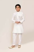 Classic white Art Silk kurta set with straight-fit trousers