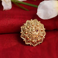 Joharkamal Design 14 gold-polished adjustable ring with delicate stone settings