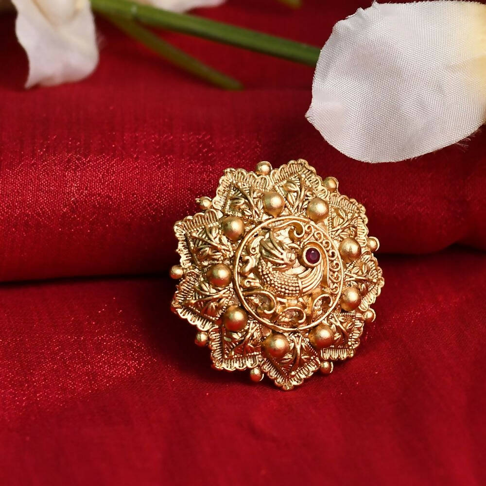 Joharkamal Design 14 gold-polished adjustable ring with delicate stone settings