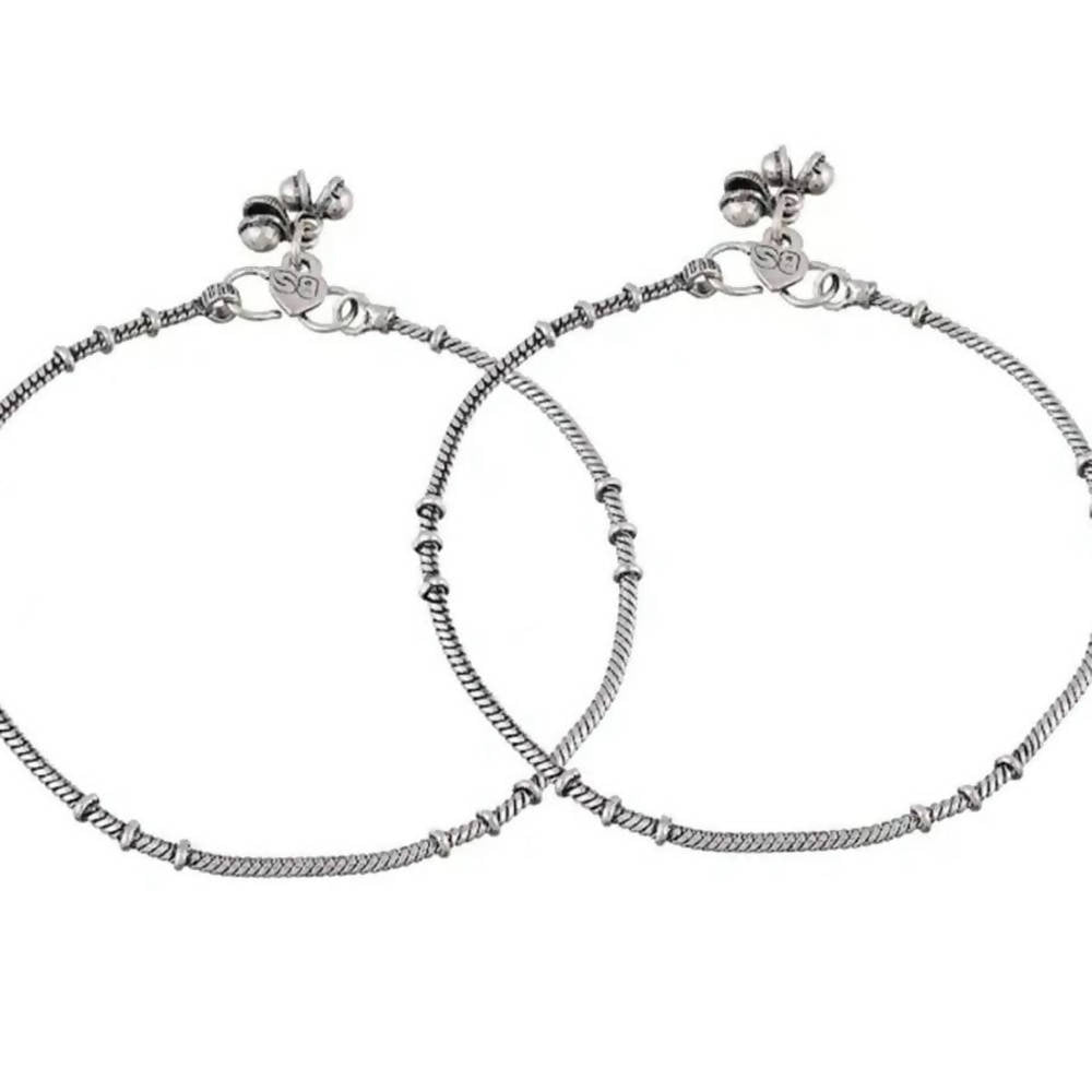 Trendy oxidised silver plated traditional payals with antique finish