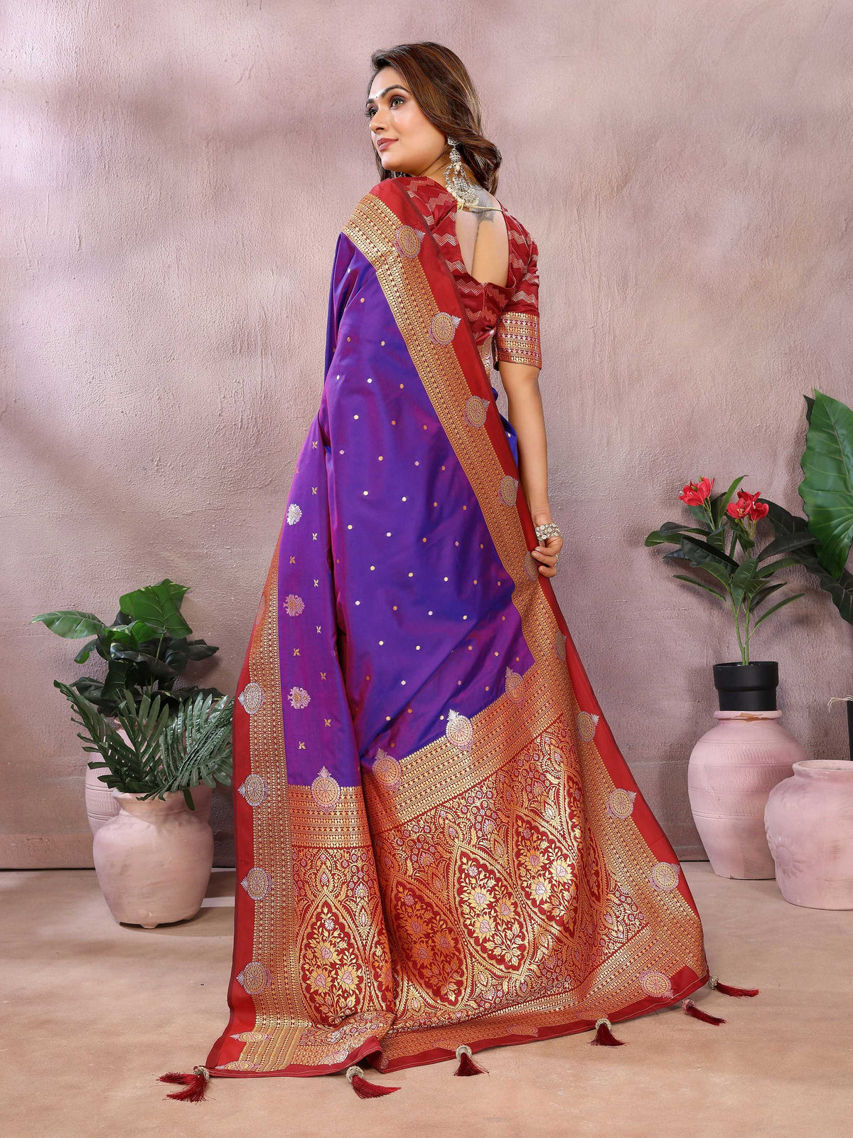 Violet Silk Saree with Intricate Weaving