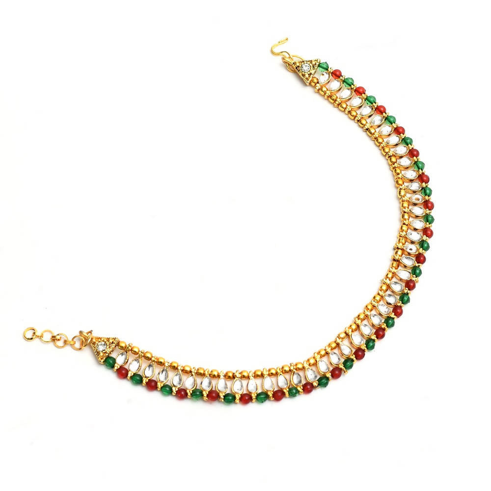 Multi Kundan Gold-Plated Traditional Anklets for Women Boho Payal