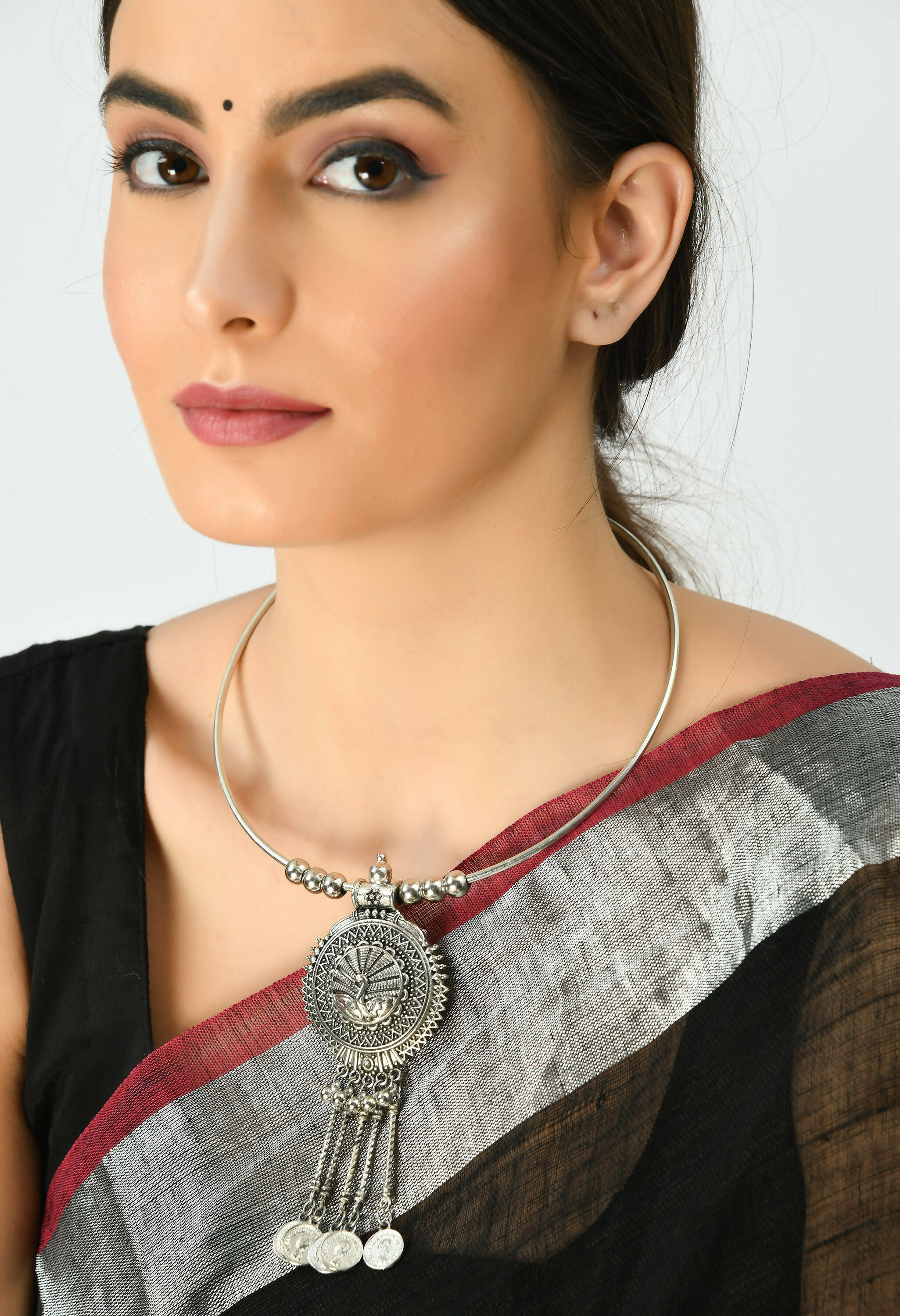 Hasli Design Oxidised Silver-Plated Choker Necklace