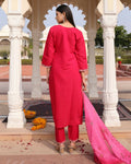 Women's pink cotton silk kurta featuring detailed hand work and floral patterns