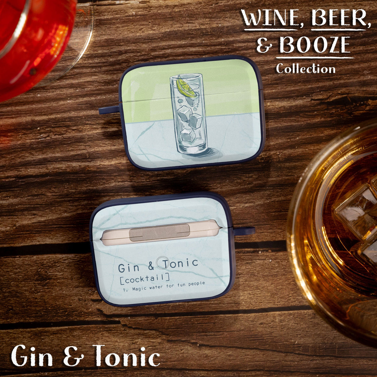 Wine, Beer & Booze AirPods Pro 1 & 2 Protective Case with Carabiner