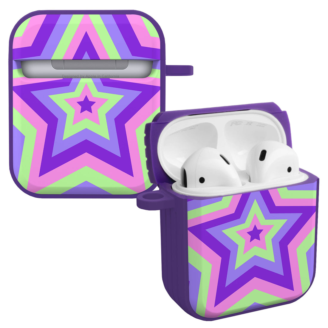 Y2K collection smiley face AirPods Gen 1 and 2 case in purple, pink, yellow, and green