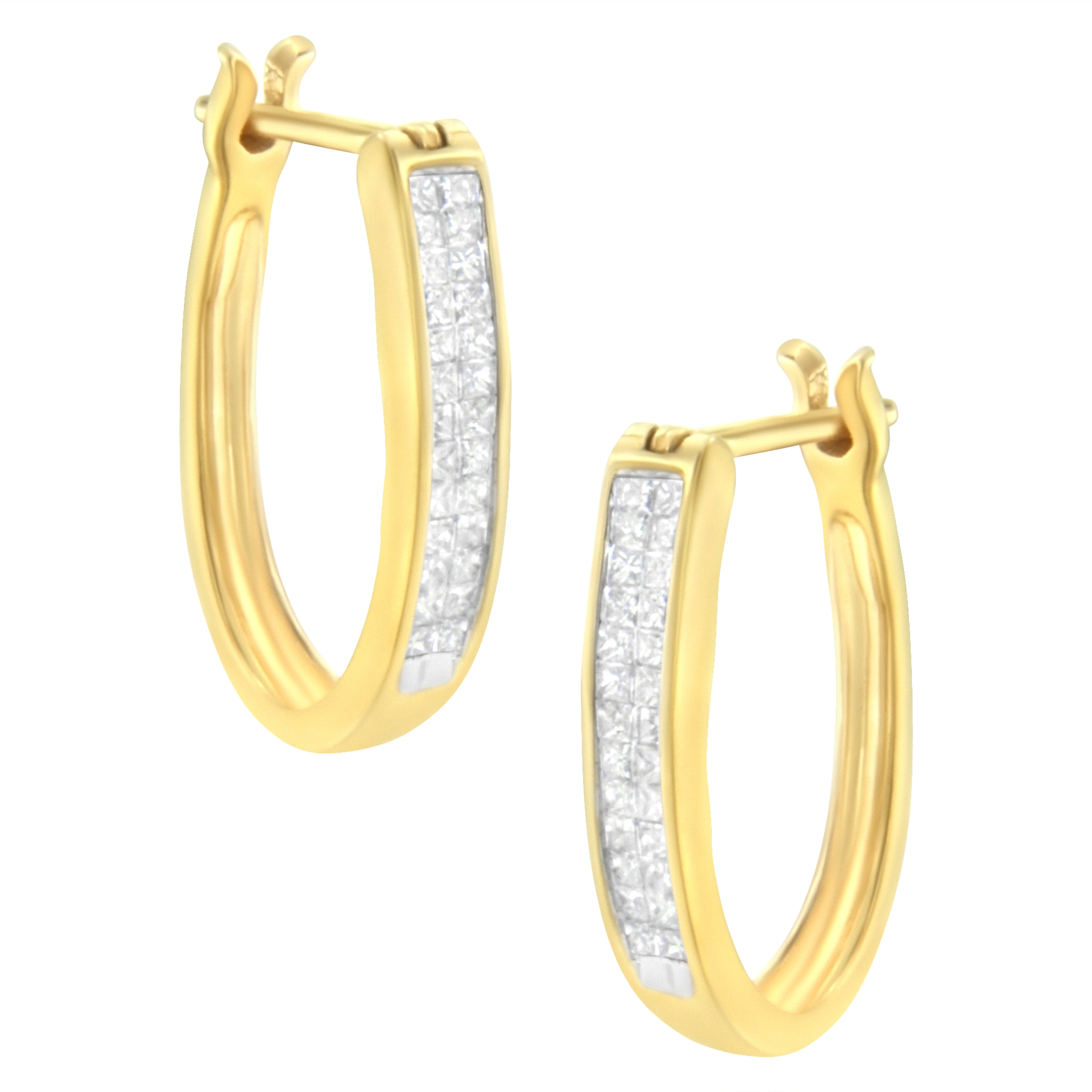 10K Yellow Gold 1/2 Cttw Invisible Set Princess-cut Diamond Hoop Earrings (H-I Color, SI2-I1 Clarity)