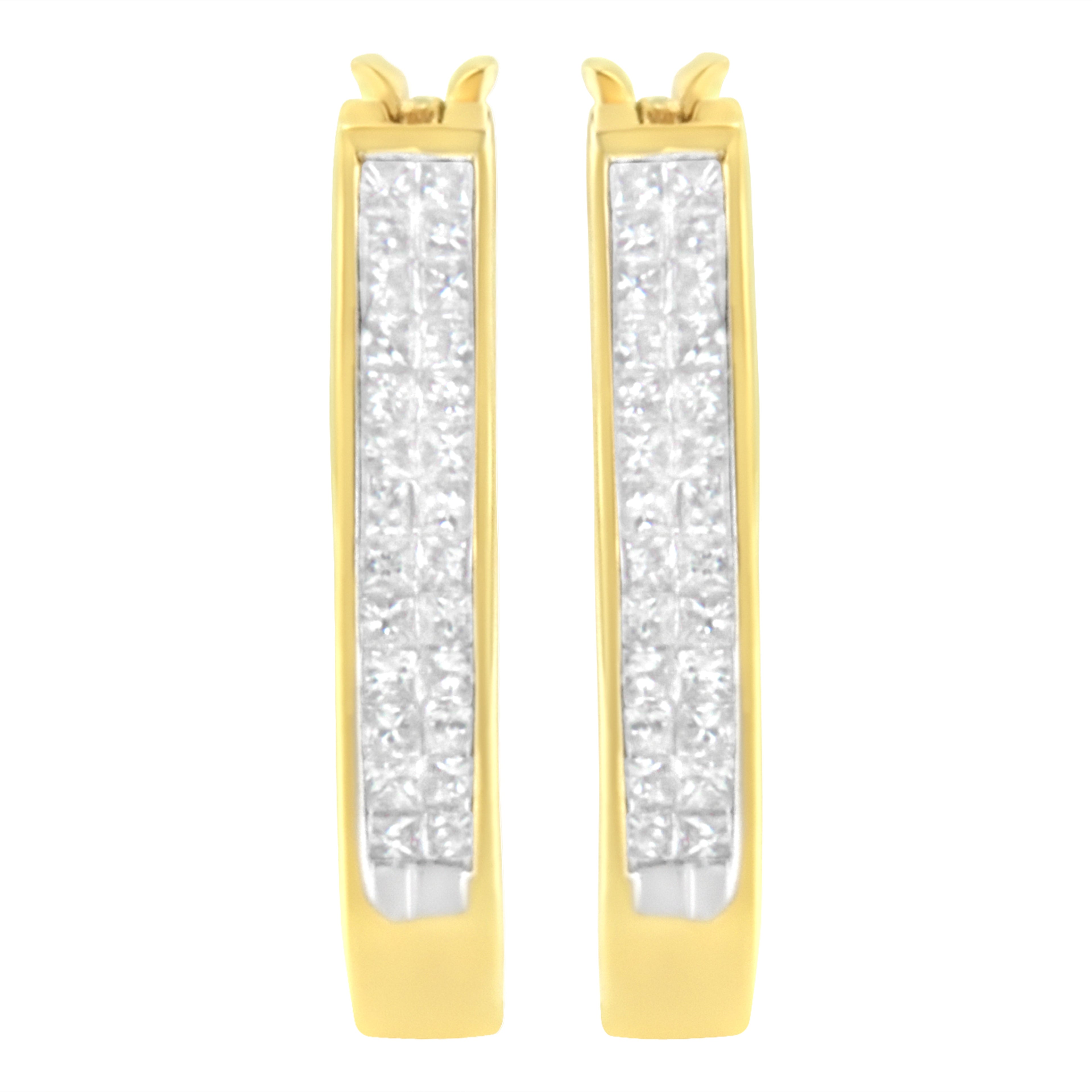 10K Yellow Gold 1/2 Cttw Invisible Set Princess-cut Diamond Hoop Earrings (H-I Color, SI2-I1 Clarity)