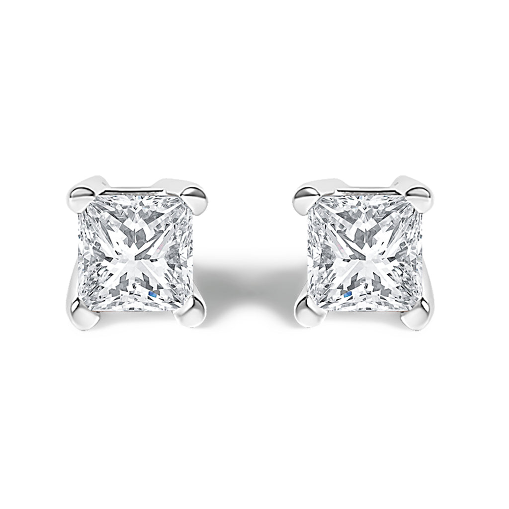 .925 Sterling Silver 1/4 Cttw Princess-Cut Diamond Solitaire Stud Earrings (H-I Color, I3 Clarity)