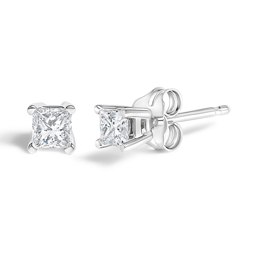 .925 Sterling Silver 1/4 Cttw Princess-Cut Diamond Solitaire Stud Earrings (H-I Color, I3 Clarity)
