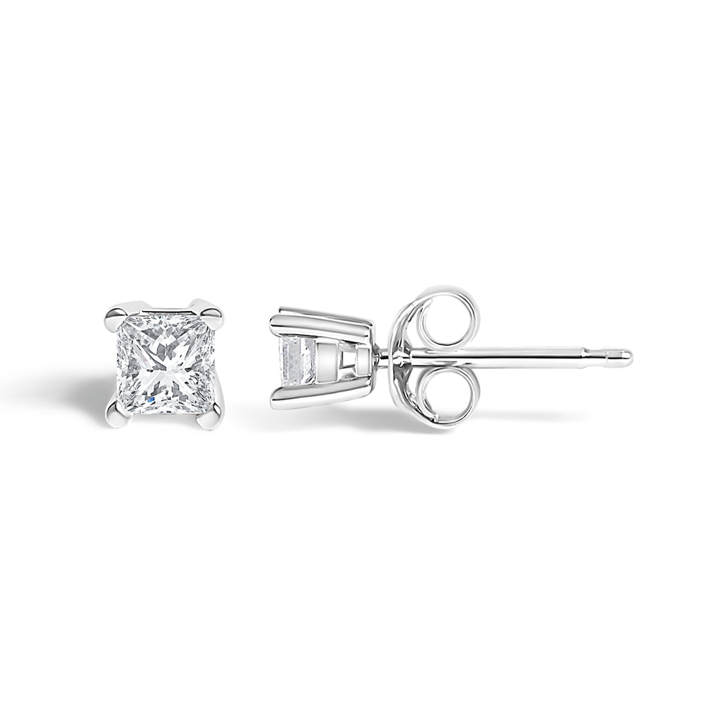 .925 Sterling Silver 1/4 Cttw Princess-Cut Diamond Solitaire Stud Earrings (H-I Color, I3 Clarity)