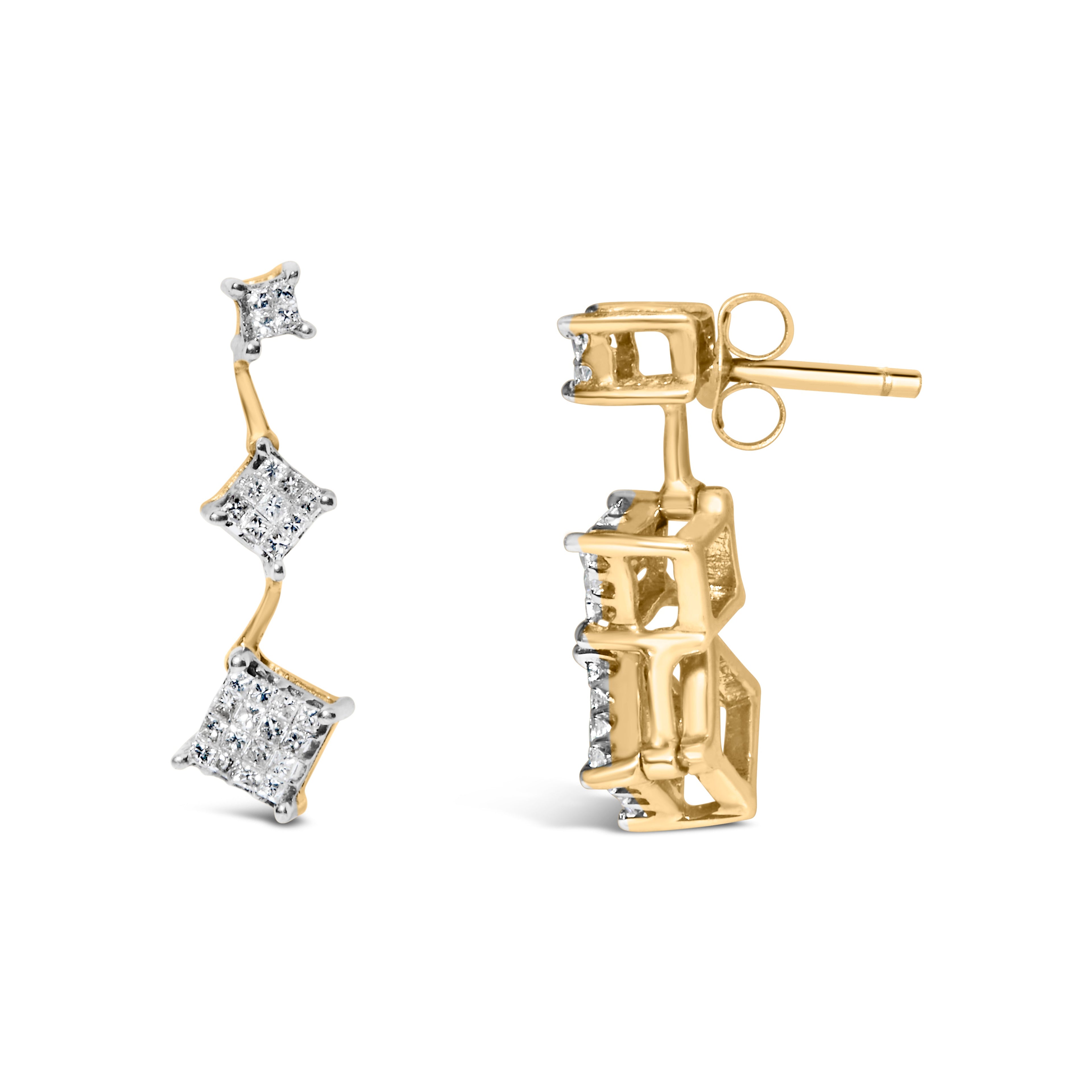 14K Yellow Gold 1 cttw Princess Cut Diamond Earrings (H-I, SI1-SI2)