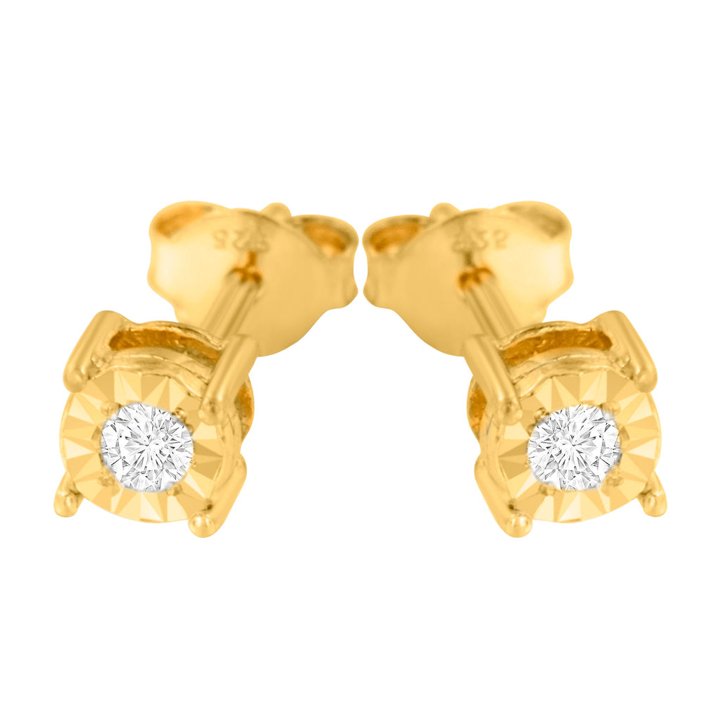 10K Yellow Gold Plated .925 Sterling Silver 1/10 Cttw Round Brilliant-Cut Diamond Miracle-Set Stud Earrings (J-K Color, I3 Clarity)