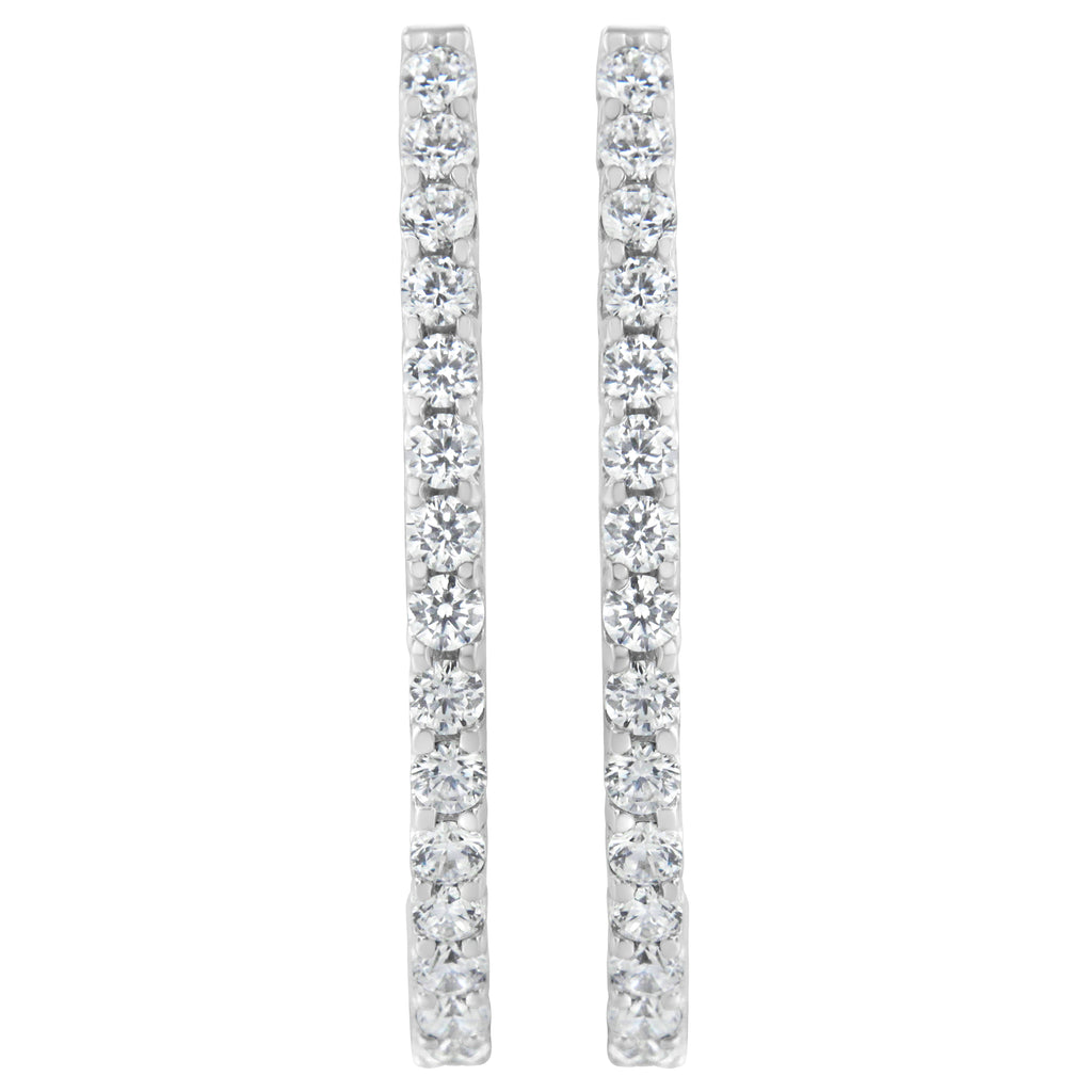 14K White Gold 2.0 Cttw Round Brilliant Cut Diamond Oblong Hinged Leverback Hoop Earrings (I-J Color, I1-I2 Clarity)
