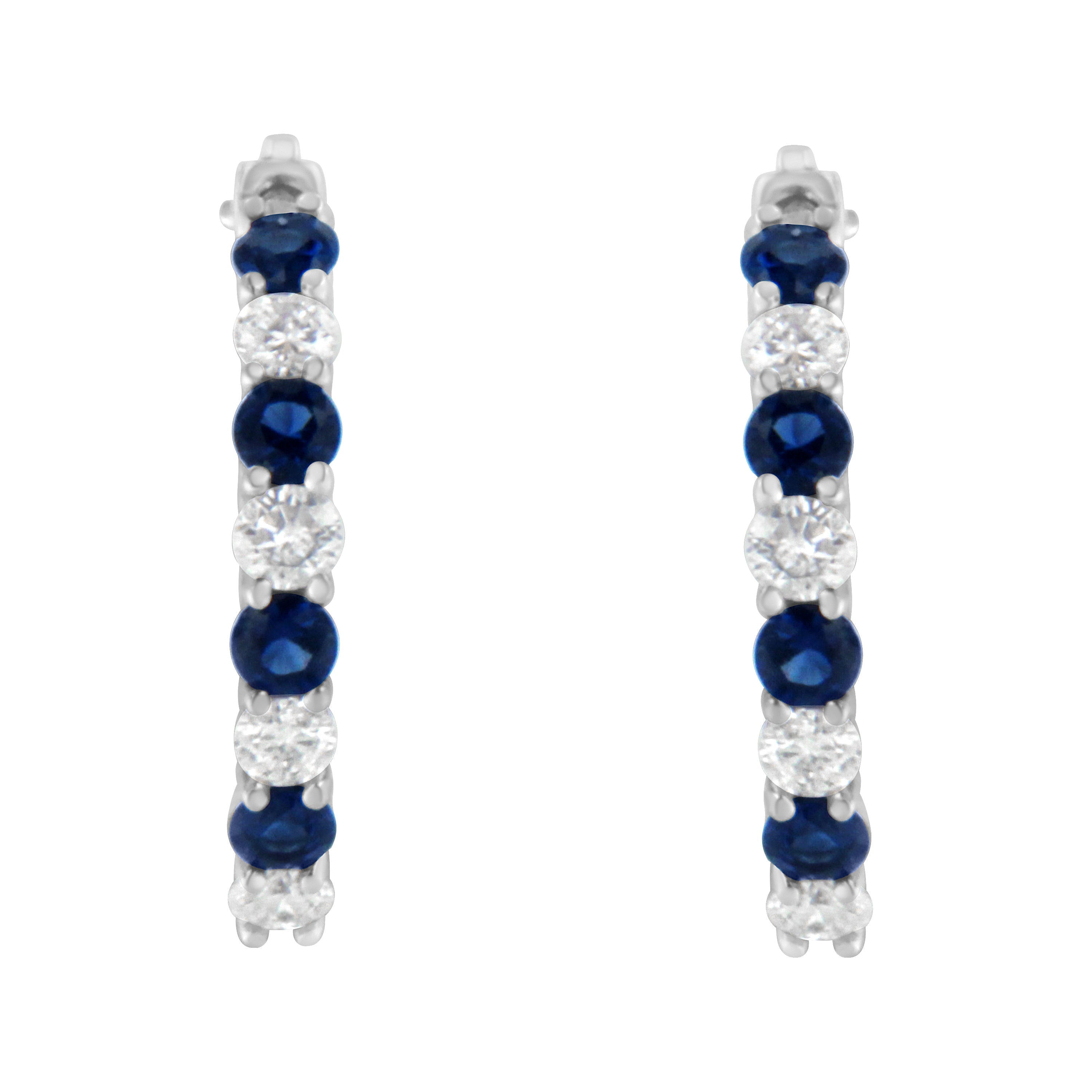 10K White Gold, Â½ Cttw Diamond, & Â½ Cttw Lab-Grown Blue Sapphire Leverback Hoop Earrings (H-I Color, I1-I2 Clarity)
