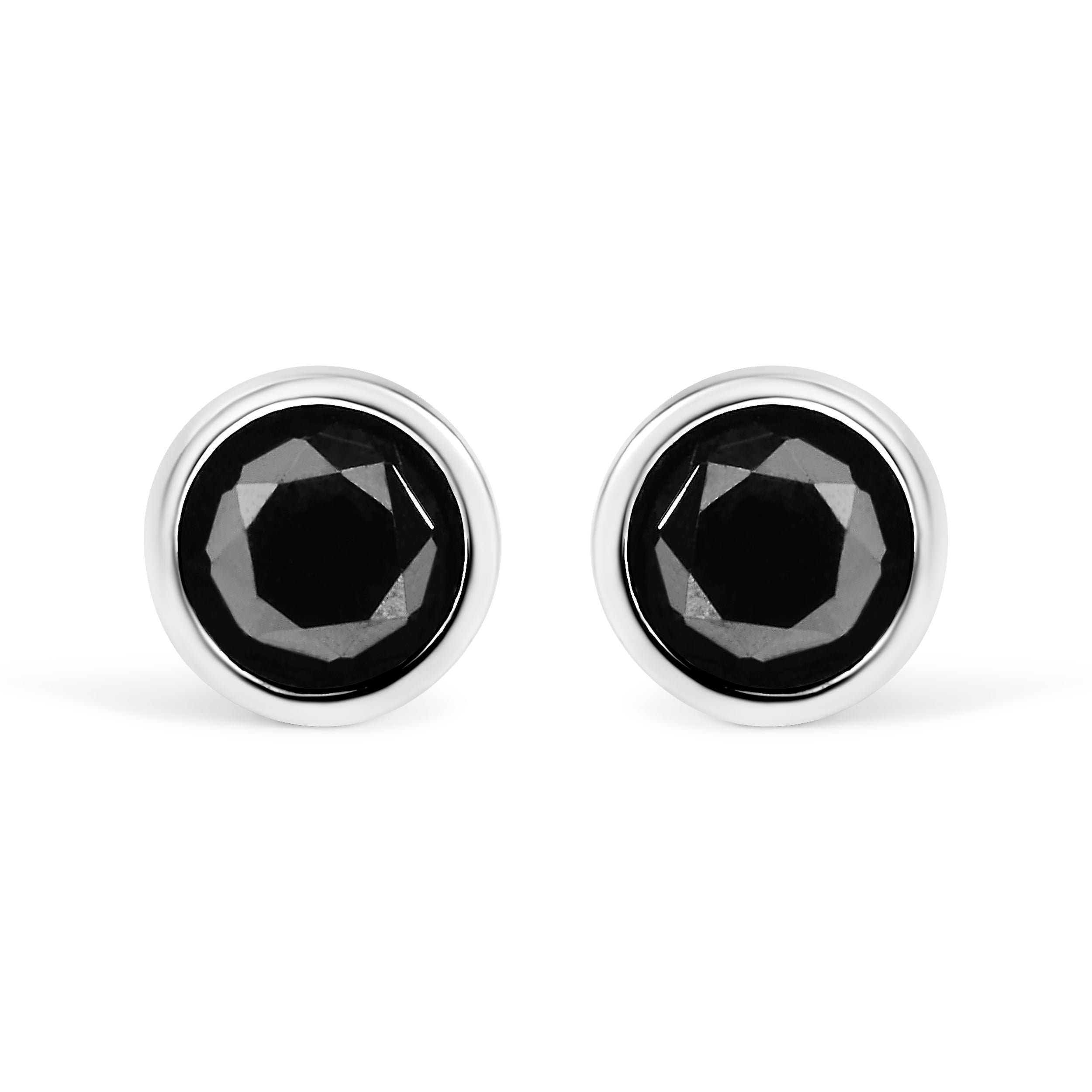 14K White Gold 1/2 Cttw Round Brilliant-Cut Black Diamond Bezel-Set Stud Earrings with Screw Backs (Fancy Color-Enhanced, I2-I3 Clarity)