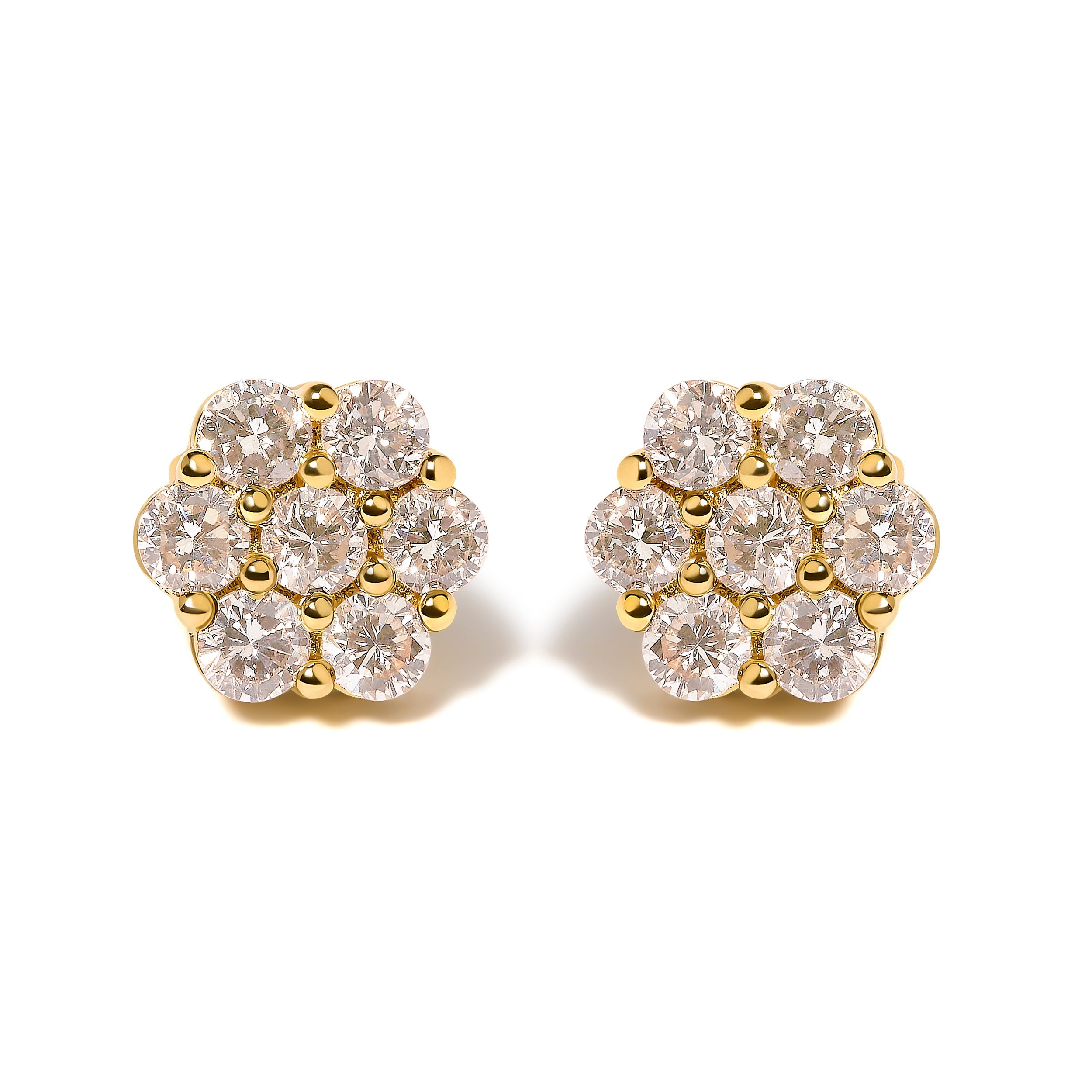 14K Yellow Gold 3.0 Cttw Diamond Floral Cluster Stud Earring