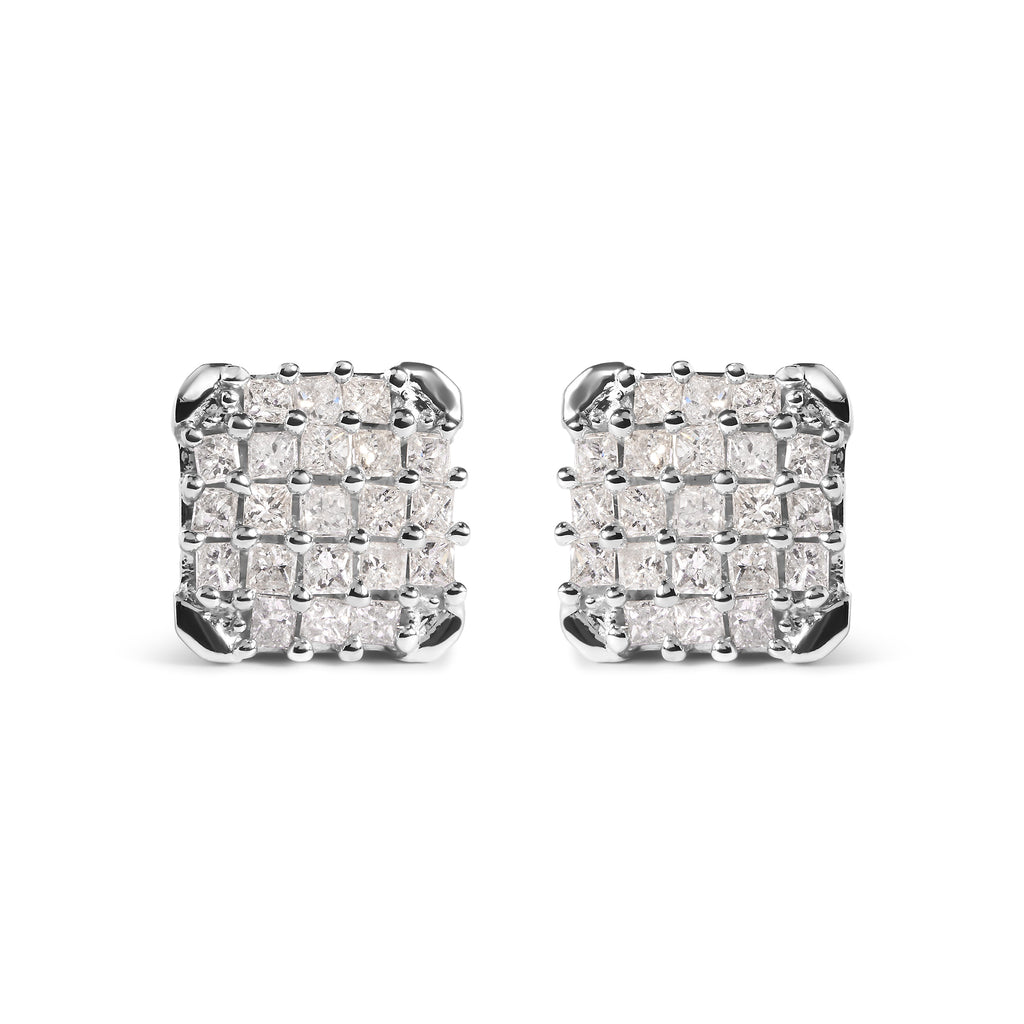 10K White Gold 3/4 Cttw Princess Diamond Composite Open Frame Stud Earrings (I-J Color, I1-I2 Clarity)