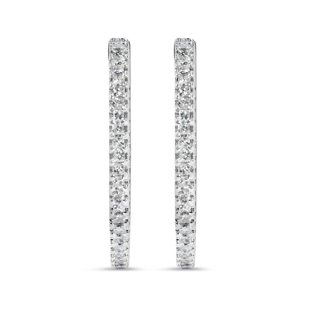 925 Sterling Silver 1.0 Cttw Princess Diamond Inside Out Hoop Earrings (I-J Color, I1-I2 Clarity) - 23 MM