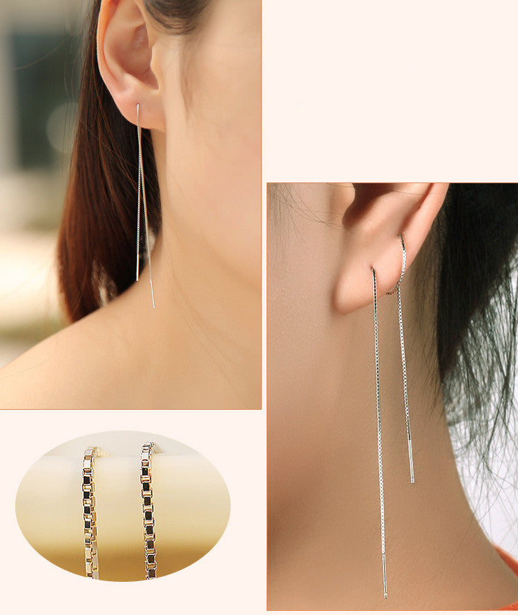 Long simple tassel silver earrings