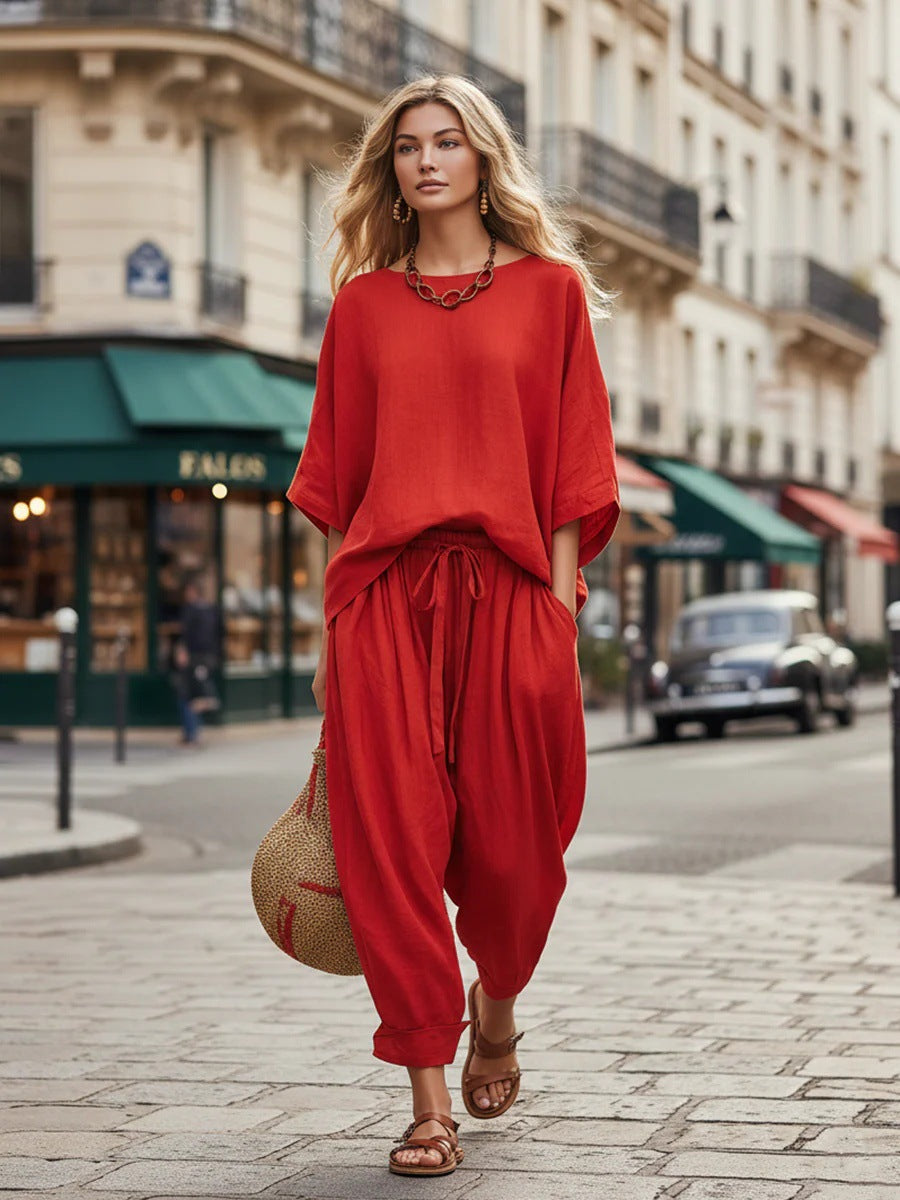 Women's Loose Casual Two-Piece Set T-Shirt and Drawstring Pants - Image 9
