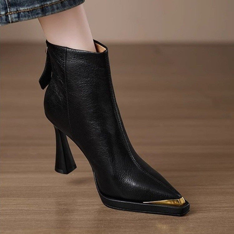 Women’s Pointed-Toe Ankle Boots with Gold Tip and Flared Heel - Image 5
