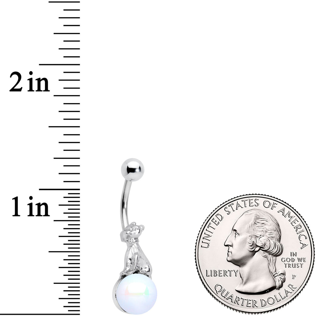 White Pearlescent Orb Little Bear Navel Ring - Image 2