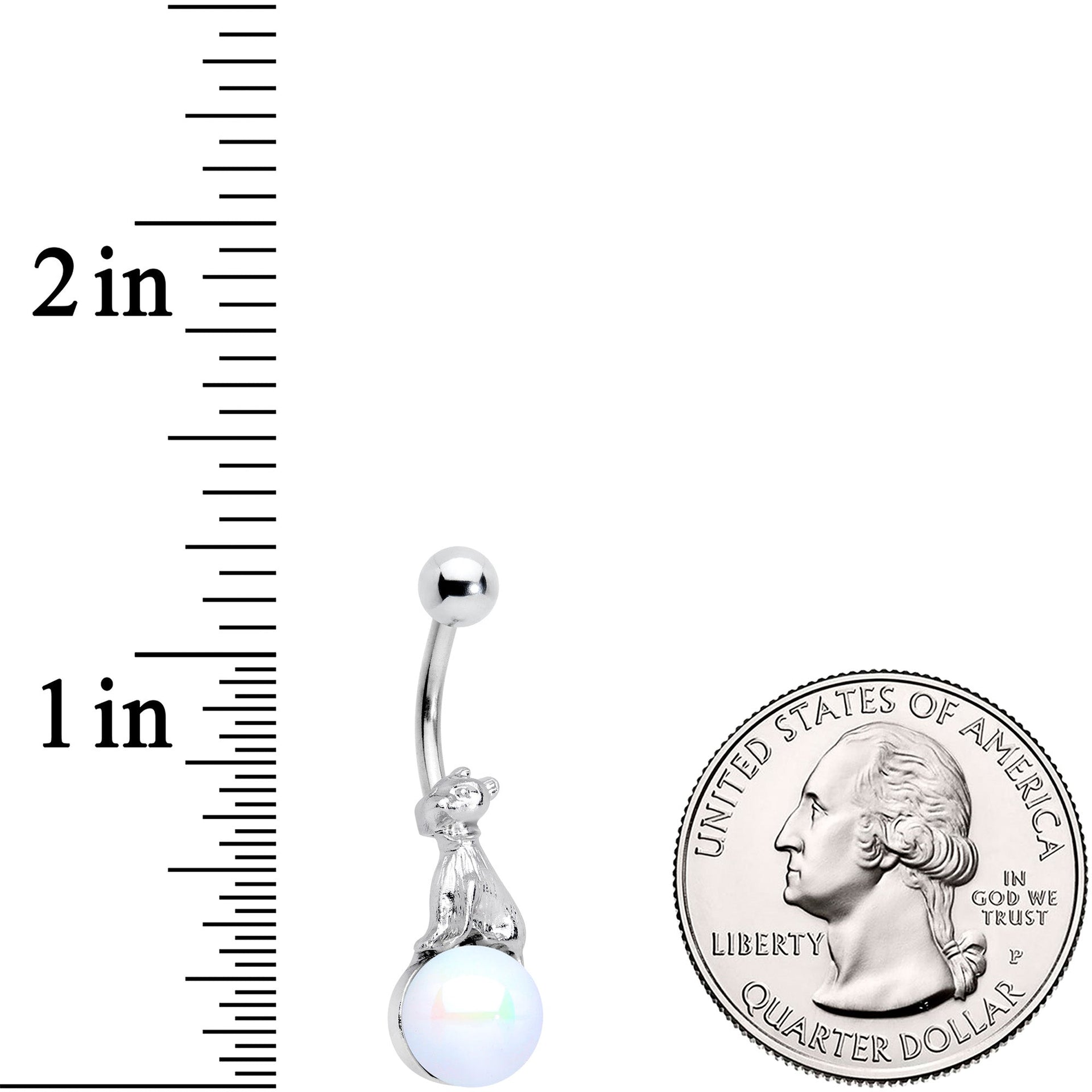 White Pearlescent Orb Little Bear Navel Ring - Image 2